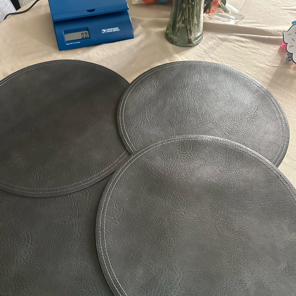 Gray Faux Leather Placemats Set bundle 4 total